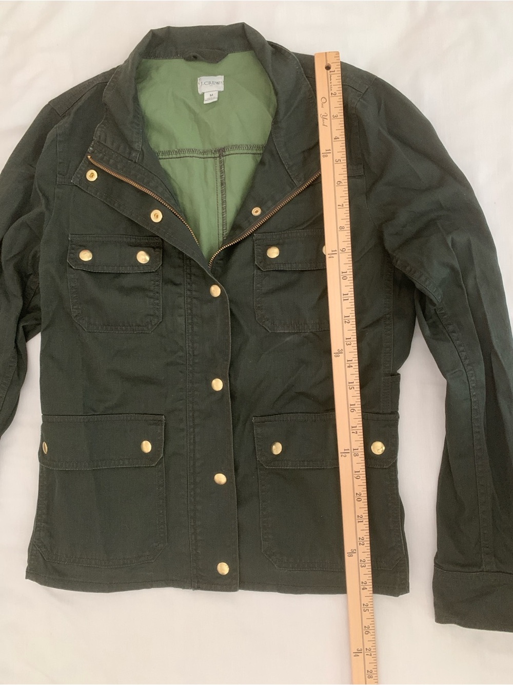 J.Crew Olive Utility Jacket Military Field Coat Gold Snap Cotton Size Medium M - Picture 9 of 13
